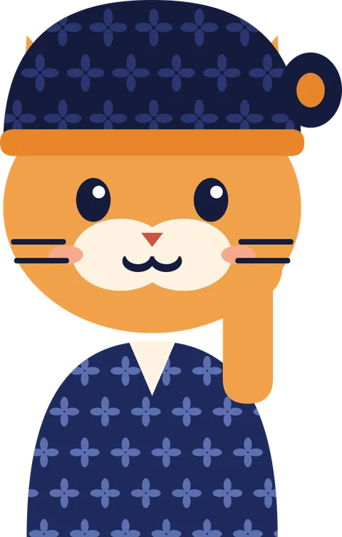 Cemong, maskot DenzaPlay, seekor kucing yang memakai blangkon
